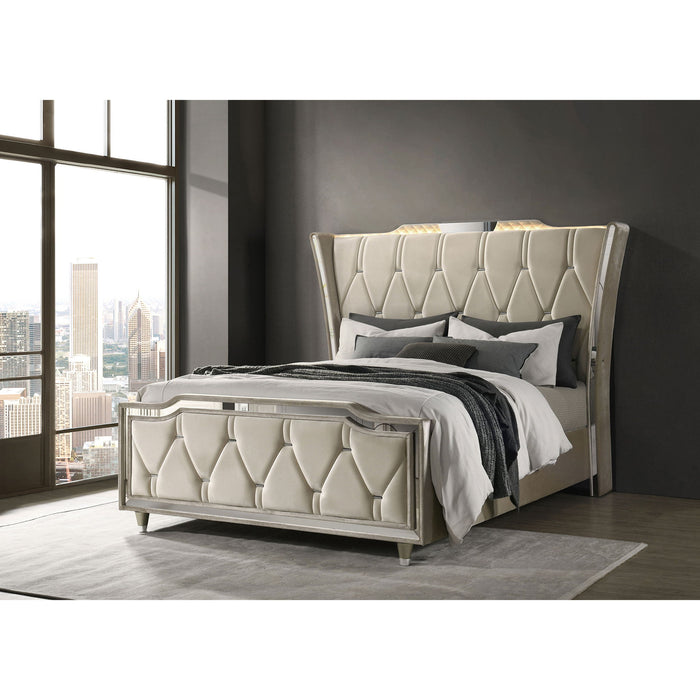 Mika - LED Upholstered Bed With Tufted Wingback Headboard And Ambient Lighting Furniture Max