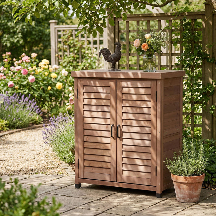 Potting Bench With Storage Cabinet And Metal Table Top For Outdoor Home Essentials