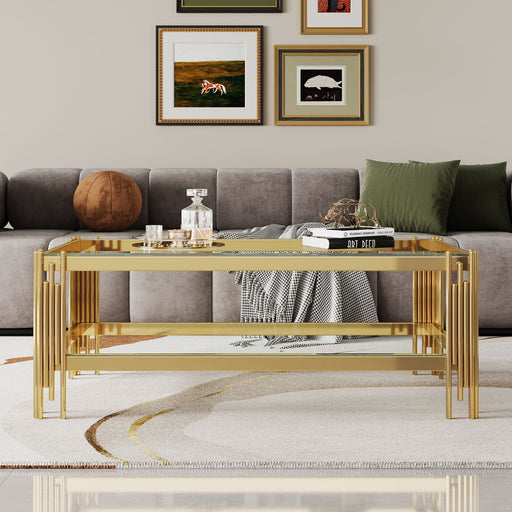 Coffee Table With Double Tier, Rectangular Design - Gold Home Essentials
