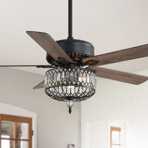 Ceiling Fan With Crystal Lampshade, 5 Blades, DC Motor, 6 Speed Remote Control, 1 / 4 / 8 Hour Timer - Black Daily Nest