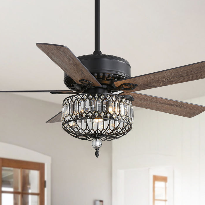 Ceiling Fan With Crystal Lampshade, 5 Blades, DC Motor, 6 Speed Remote Control, 1 / 4 / 8 Hour Timer - Black Daily Nest