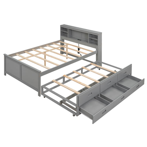 Platform Bed With Storage Headboard, USB, Trundle And 3 Drawers Hearth and Haven