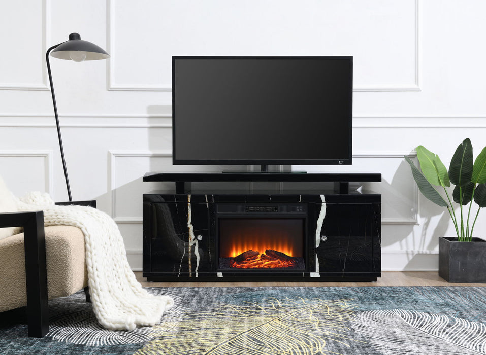 Drisana - Mirrored TV Stand With Fireplace - Black