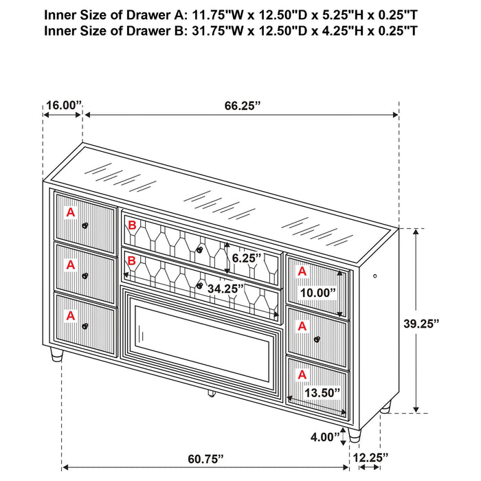 Mika - 8 Drawer LED Fireplace Dresser Furniture Max