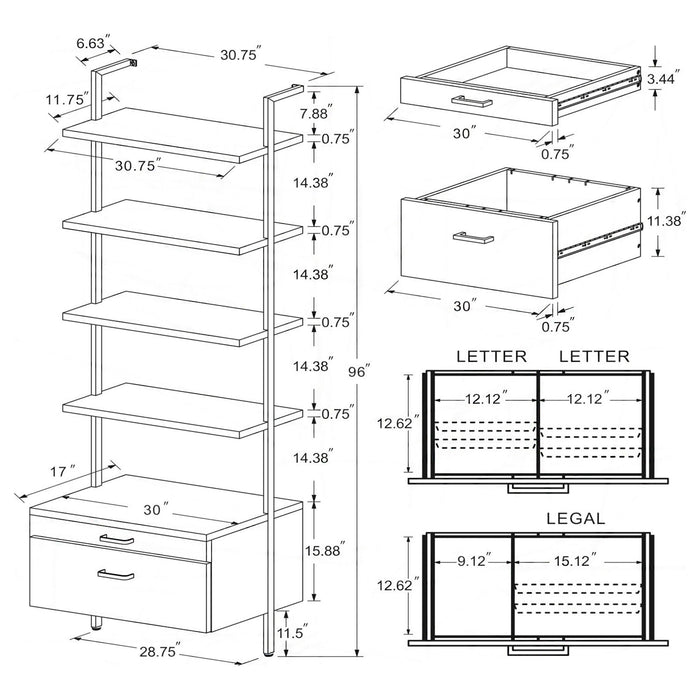 Wendell - 4 Shelf Storage Wall Bookshelf - Walnut Furniture Max