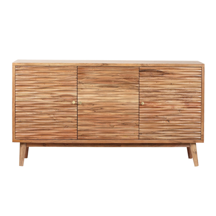 Boho Handcrafted 3 Door Sideboard, Carved Texture & Artisanal Charm - Natural