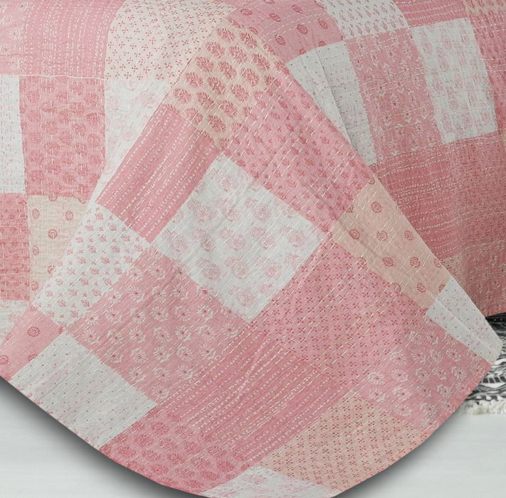 Knitted, Cotton Geometric Throw - Pink