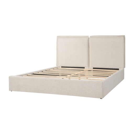 Double Pillow Upholstered Headboard, Skin Friendly Textured Fabric , Queen - Beige Noble House