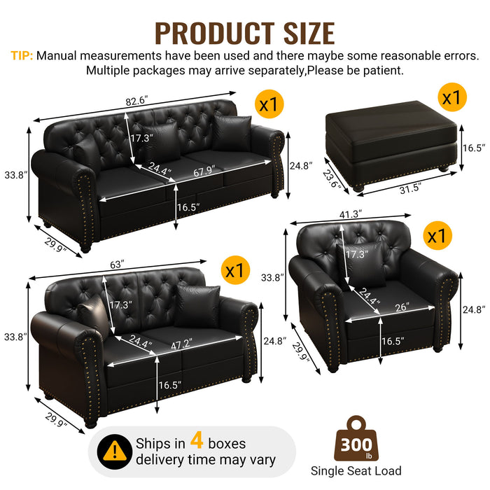 Upholstered Sofa With Nailhead Trim, Rolled Armrests With Ottoman Home Essentials