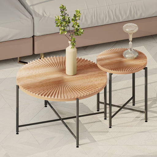 Radial - Pattern Coffee And End Table Set Waterproof Cover, Distressed Cylindrical Design (Set of 2) US Pride