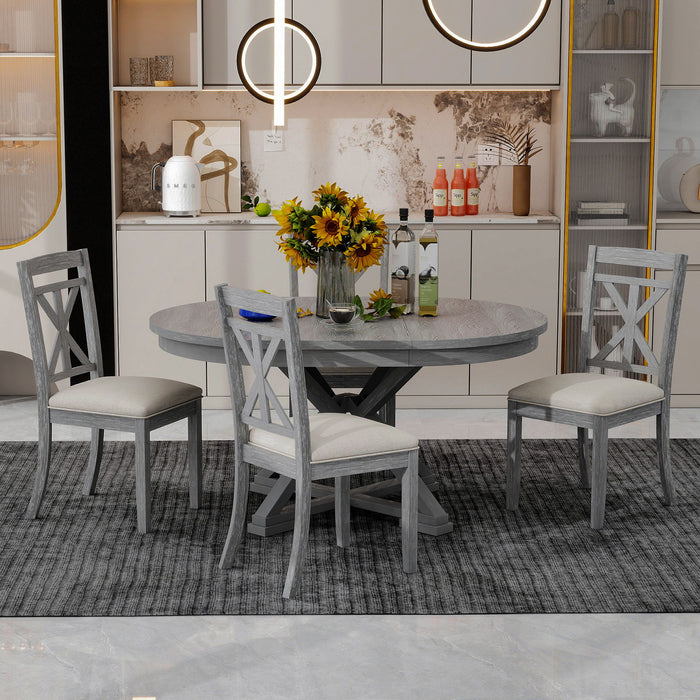 Dining Set With Extendable Round Table And 4 Upholstered Chairs Hearth and Haven