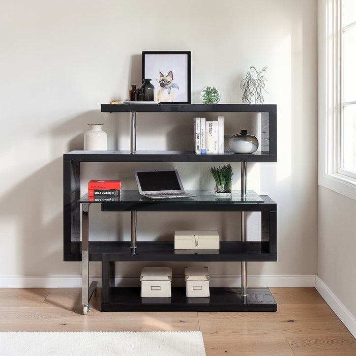 Buck II - Clear Glass, Chrome High Gloss Writing Desk With Shelf Urban Nest