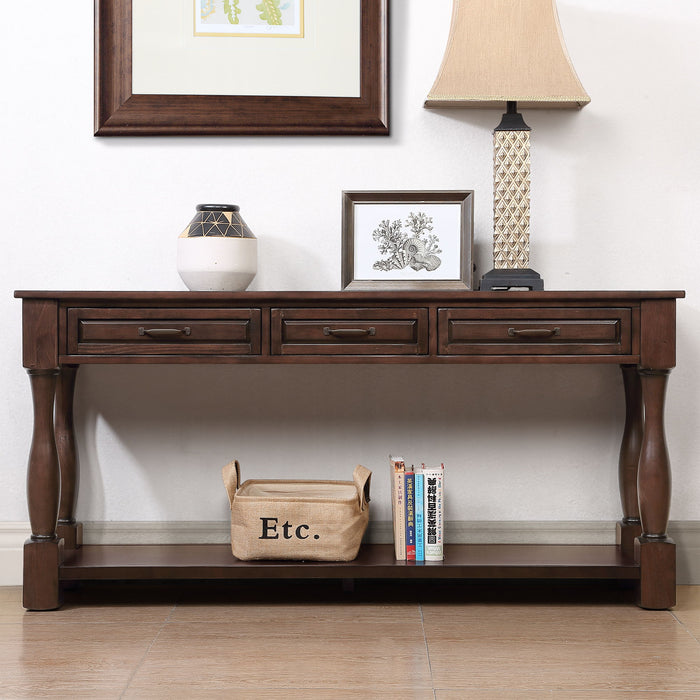 Console Table With 3 Drawers And 1 Bottom Shelf For Entryway - Espresso Home Essentials