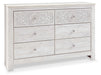 Paxberry - Six Drawer Dresser - Medallion Drawer Pulls - Whitewash Signature Design by Ashley®
