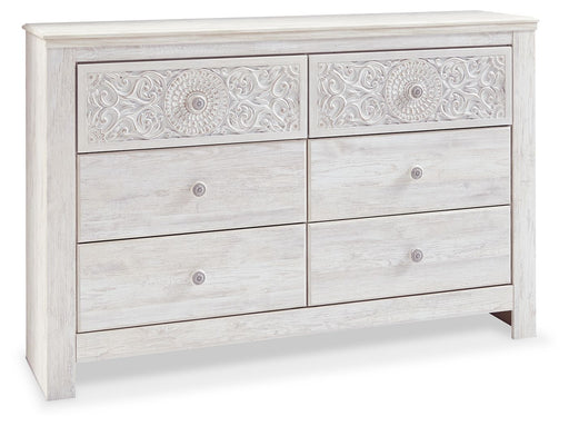 Paxberry - Six Drawer Dresser - Medallion Drawer Pulls - Whitewash Signature Design by Ashley®