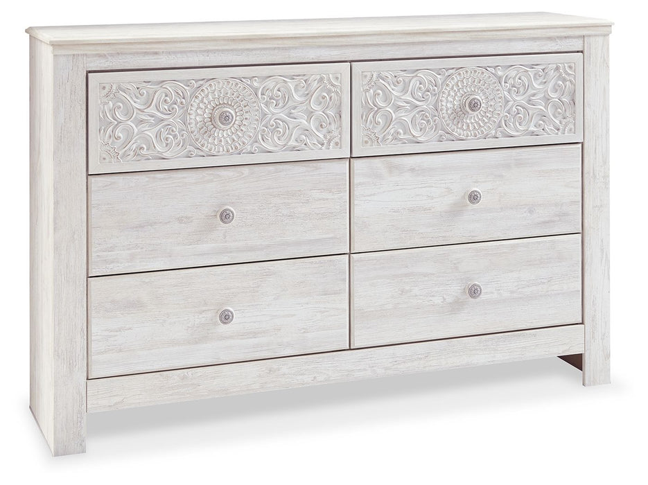 Paxberry - Six Drawer Dresser - Medallion Drawer Pulls - Whitewash Signature Design by Ashley®