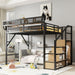 Queen Size Loft Bed & Stairs, Storage Shelves, Wardrobe - Black / Wood Home Essentials