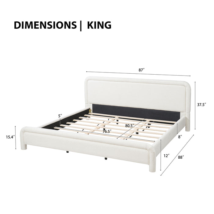 Upholstered Platform Bed Frame With Curved Headboard, Wood Slats Support Artistry At Home