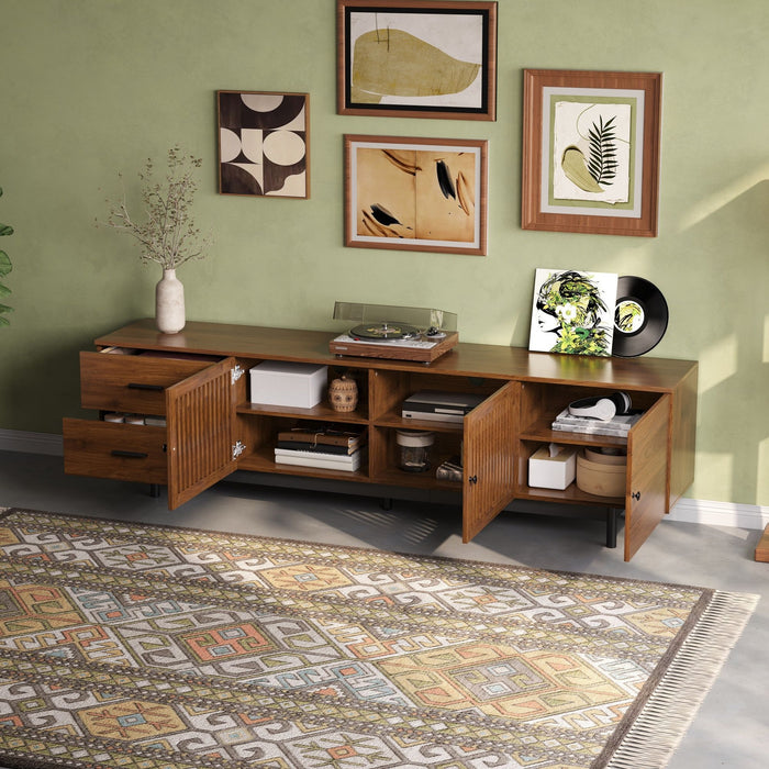 TV Stand, Media Console With 2 Drawers, Soft Closing Hinges, Adjustable Shelves - Walnut Hearth and Haven