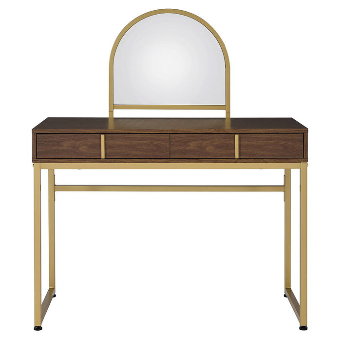 Coleen - 50" Vanity Desk With Mirror & Jewelry Tray - Walnut & Gold