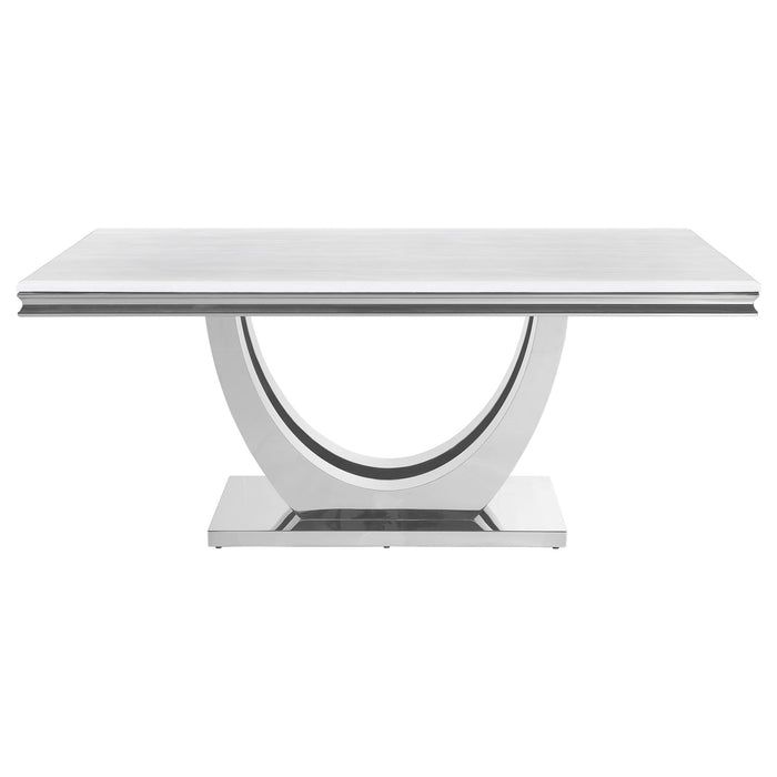 Allessandra - Rectangular U-Shaped Base Dining Table - White / Silver Furniture Max