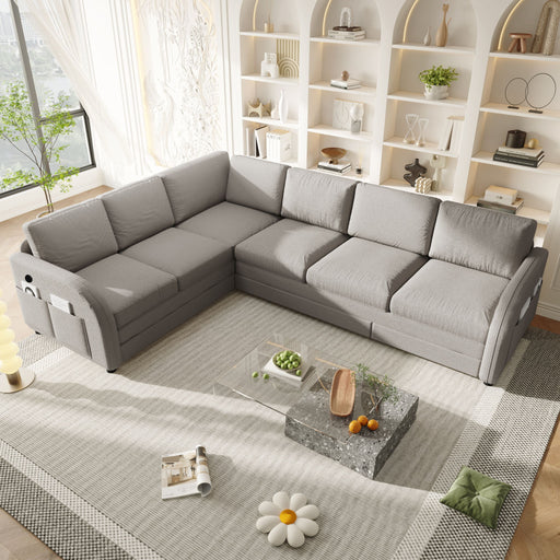 L-Shaped Couch With Pull-Out Bed, Convertible Sleeper Sofa With Side Pocket & USB Port Home Essentials