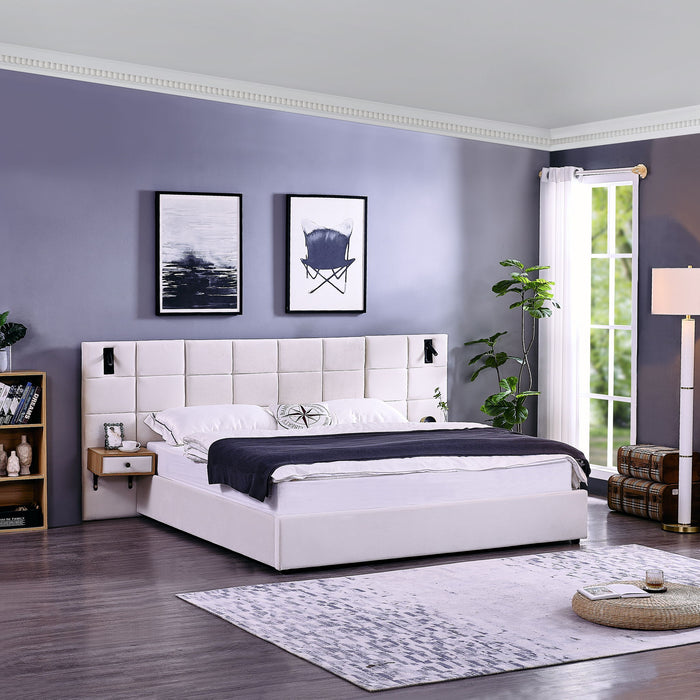 Upholstered Hydraulic Platform Bed With Storage Shelves, Reading Lamps, USB Port Home Essentials