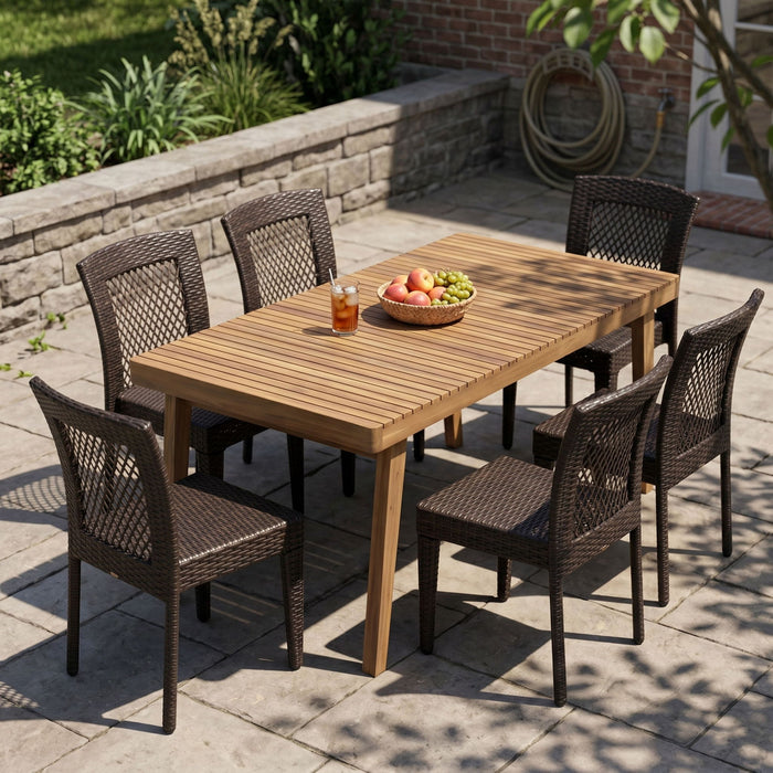 7 Piece Outdoor Patio Dining Set With Table & 6 Chairs - Brown / Brown Multi Noble House