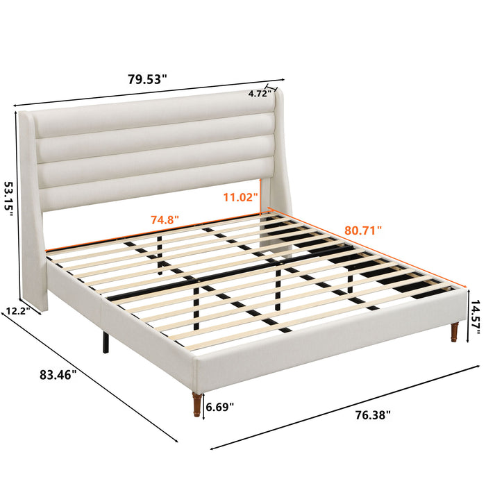 Modern Upholstered Platform Bed With Wave Shaped Headboard Home Essentials