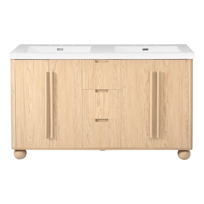 Double Sink Bathroom Vanity With Sinks, Soft Close Doors & 3 Drawers - Wood Noble House
