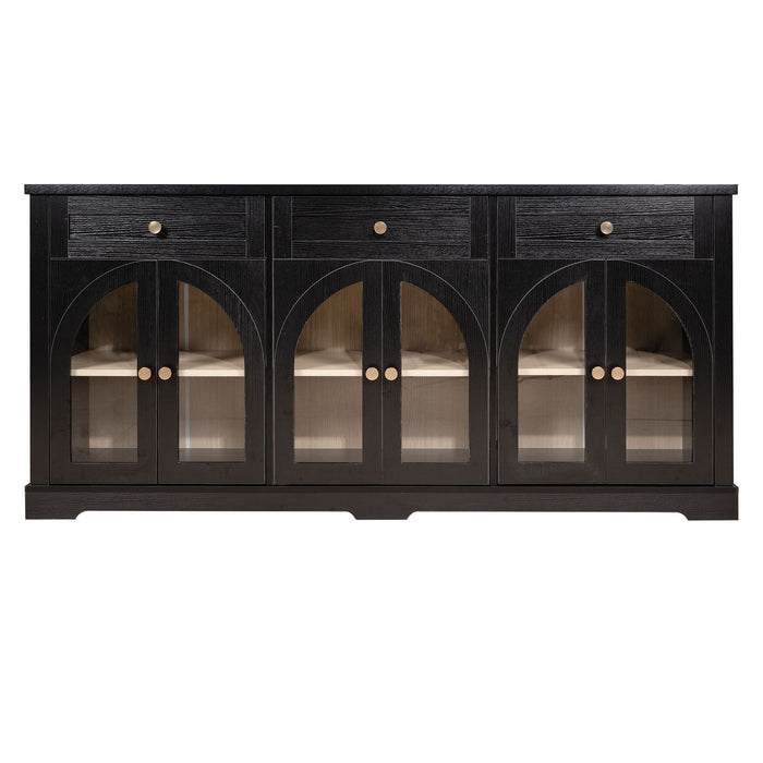 Sideboard Cabinet With 3 Drawers And 6 Arched Glass Doors Home Essentials
