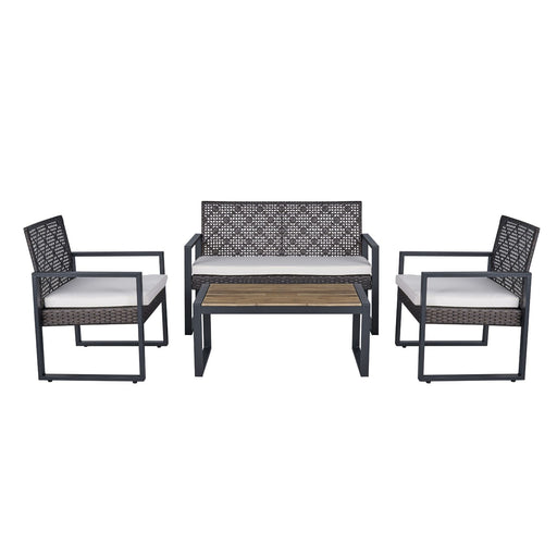 4 Piece Patio Furniture Set With Acacia Wood Table Top And Cushions Home Essentials