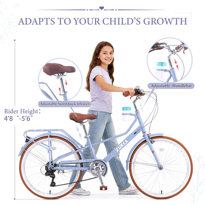 24" Cruiser Bike With 6 Speed Gear System, Rear Rack & Cup Holder Daily Nest