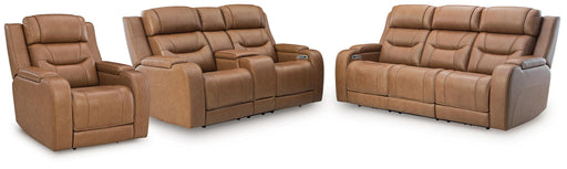 Knightington - 3 Pc. - Power Reclining Sofa, Loveseat And Recliner - Caramel Signature Design by Ashley®