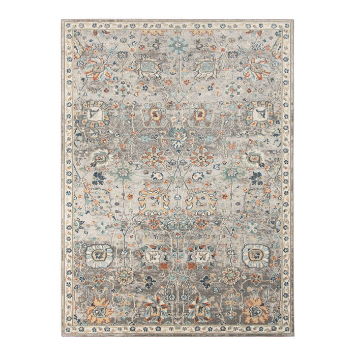 5' X 7' Floral Stain Resistant Indoor & Outdoor Area Rug - Orange / Blue