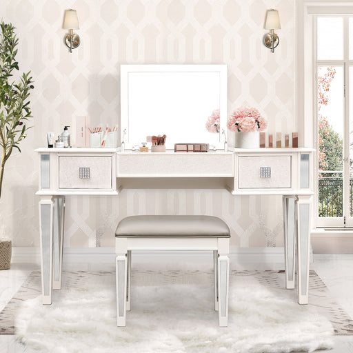 Mirrored Vanity Desk With Drawers And Stool, Flip Up Dressing Table Set For Makeup Room Home Essentials