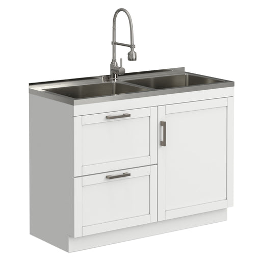 Hennessy - Laundry Utility Sink And Cabinet With Dual Sink And Pull Out Faucet - White Simpli-Home