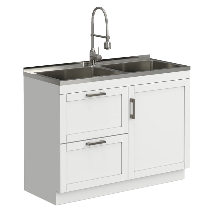 Hennessy - Laundry Utility Sink And Cabinet With Dual Sink And Pull Out Faucet - White Simpli-Home
