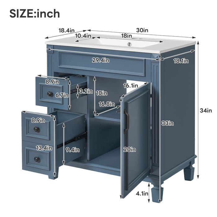 Bathroom Vanity With Sink, Cabinet With 2 Drawers And Adjustable Shelf
