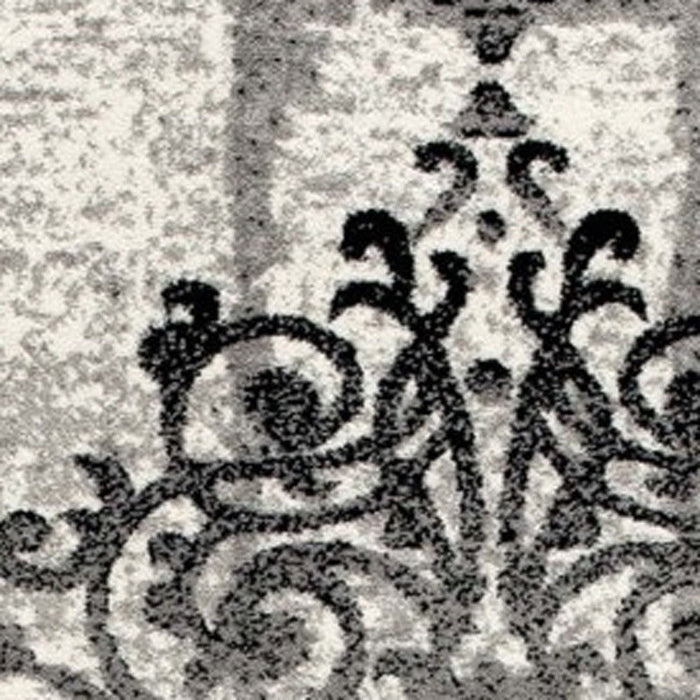 8' Damask Power Loom Runner Rug - Gray And Ivory