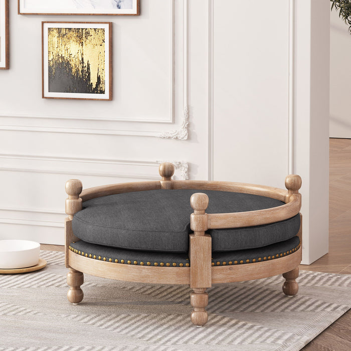 Round Pet Sofa, Wide Upholstered Pet Bed - Charcoal Noble House