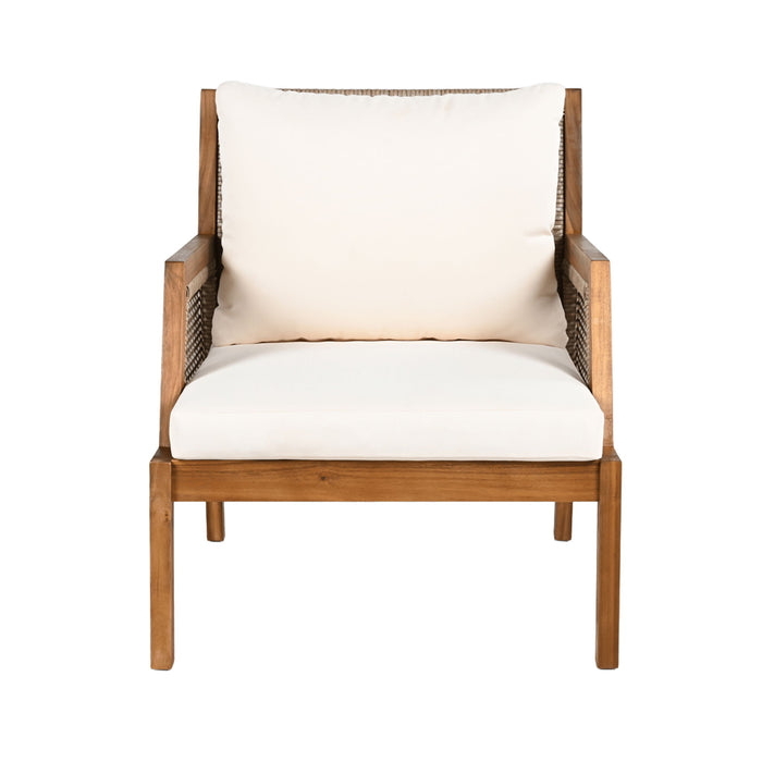 Acacia Wood Patio Furniture Club Chair, Outdoor Wicker Armchair, Deep Seating With Soft Cushions For Porch - Teak / Mix Brown Noble House