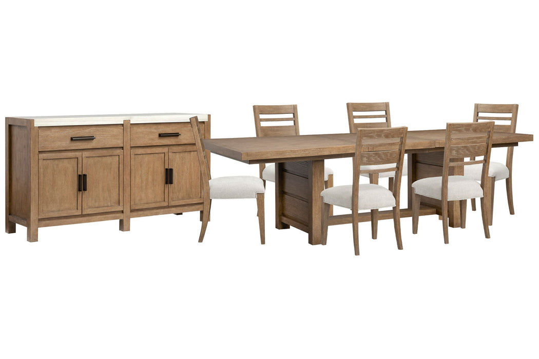 Plum Creek - 8 Piece Extendable Trestle Dining Table Set Magnussen Furniture