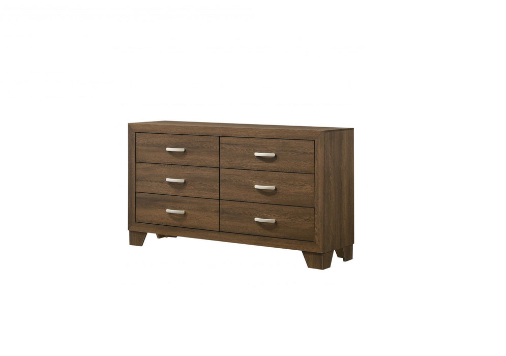 Six Drawer Wooden Double Dresser - Brown