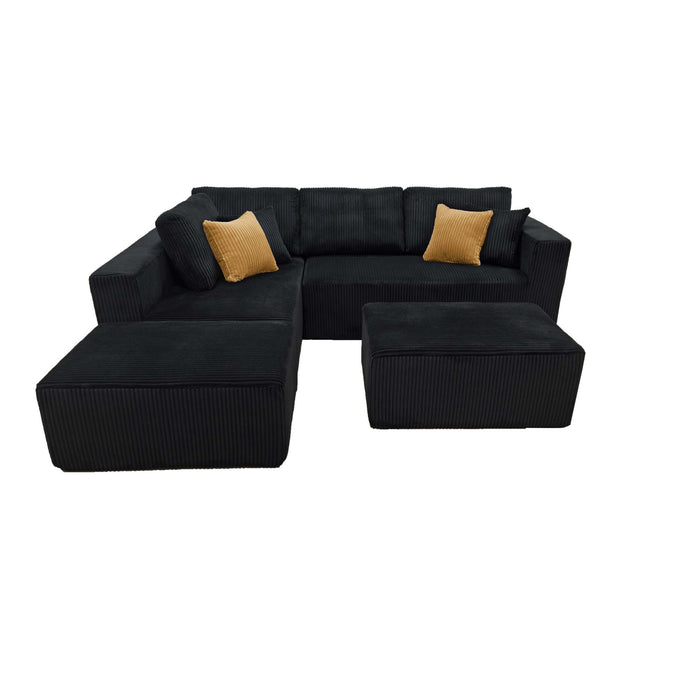 Upholstered Sectional With 2 Moveable Ottomans - Black Home Essentials