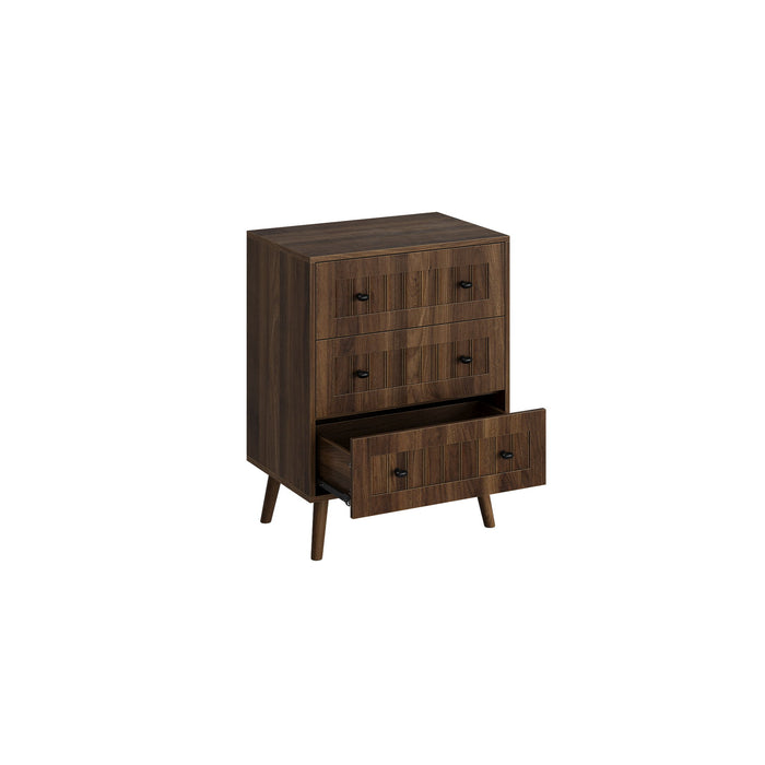 3 Drawer Dresser, Storage Cabinet With Vertical Grooves For Bedroom - Walnut Home Essentials