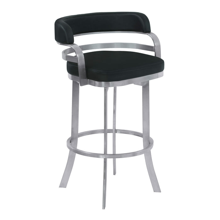 Faux Leather And Iron Swivel Low Back Bar Height Chair With Footrest 38" - Black and Silver