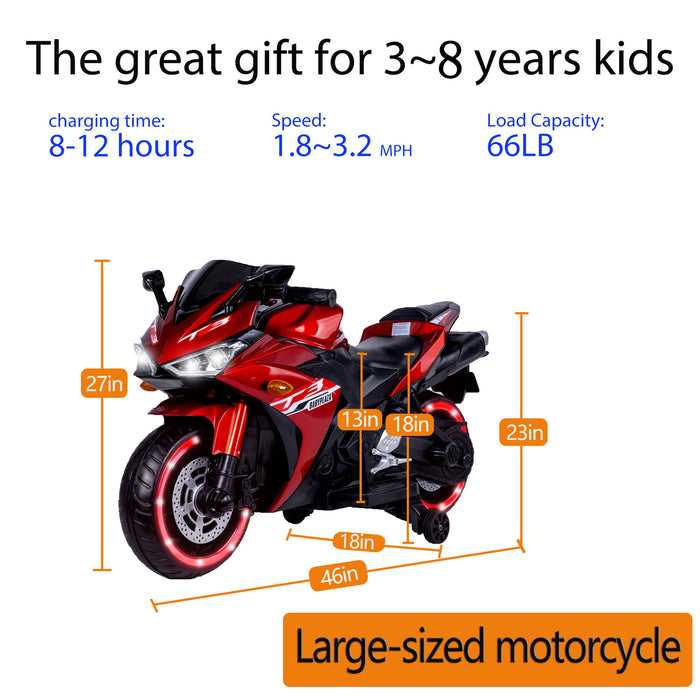 Kids 12V Motorcycle With Training Wheels, Manual Throttle, And Lighting Wheels For Boys And Girls Ages 3-6 - Red Daily Nest