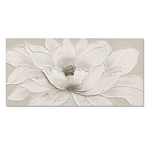 Lotus Flower Canvas Wall Art, Hand Painted Textured Floral Painting - Antique White Daily Nest
