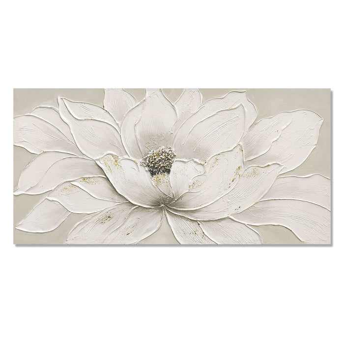 Lotus Flower Canvas Wall Art, Hand Painted Textured Floral Painting - Antique White Daily Nest